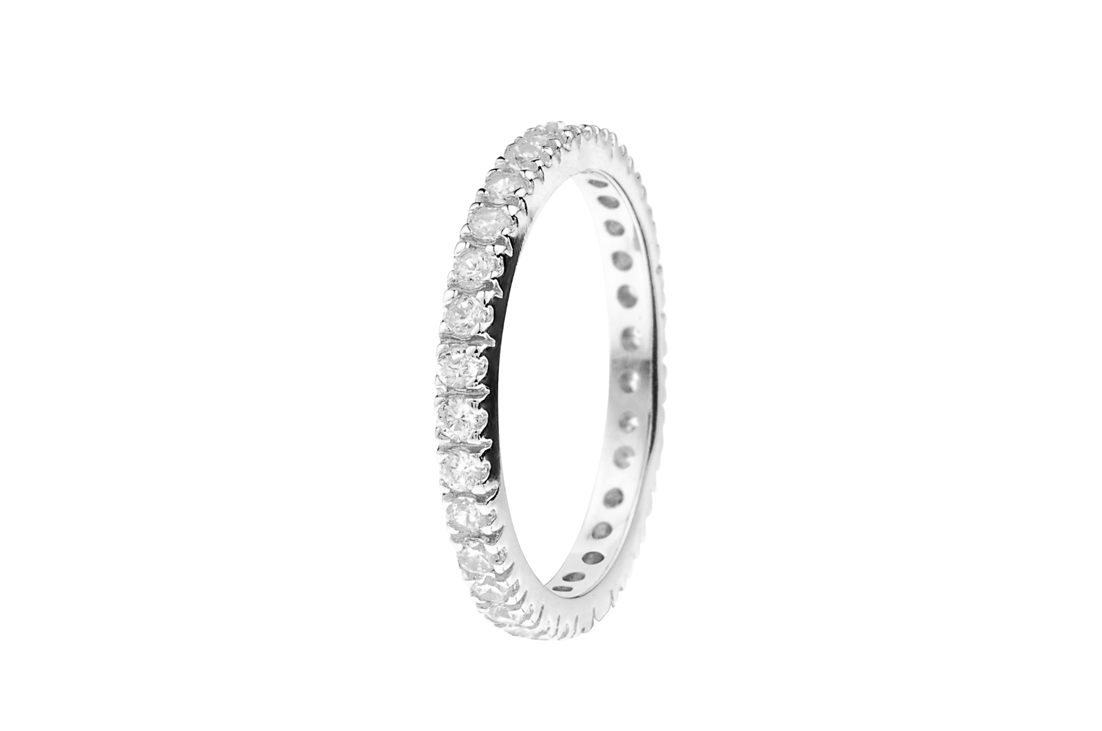 Joia: anel;Material: prata 925;Pedras: zircónias;Cor: branco;Género: mulher