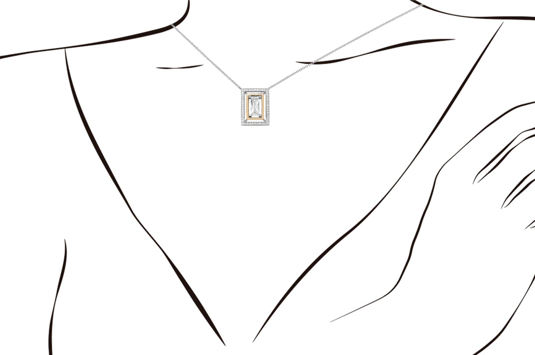 Joia: colar; Material: prata 925 e ouro 9 kt;Peso: 12 gr (prata) e 0.9 gr (ouro);Pedras: zirconias;Cor: bicolor;Tamanho: ;Género: mulher