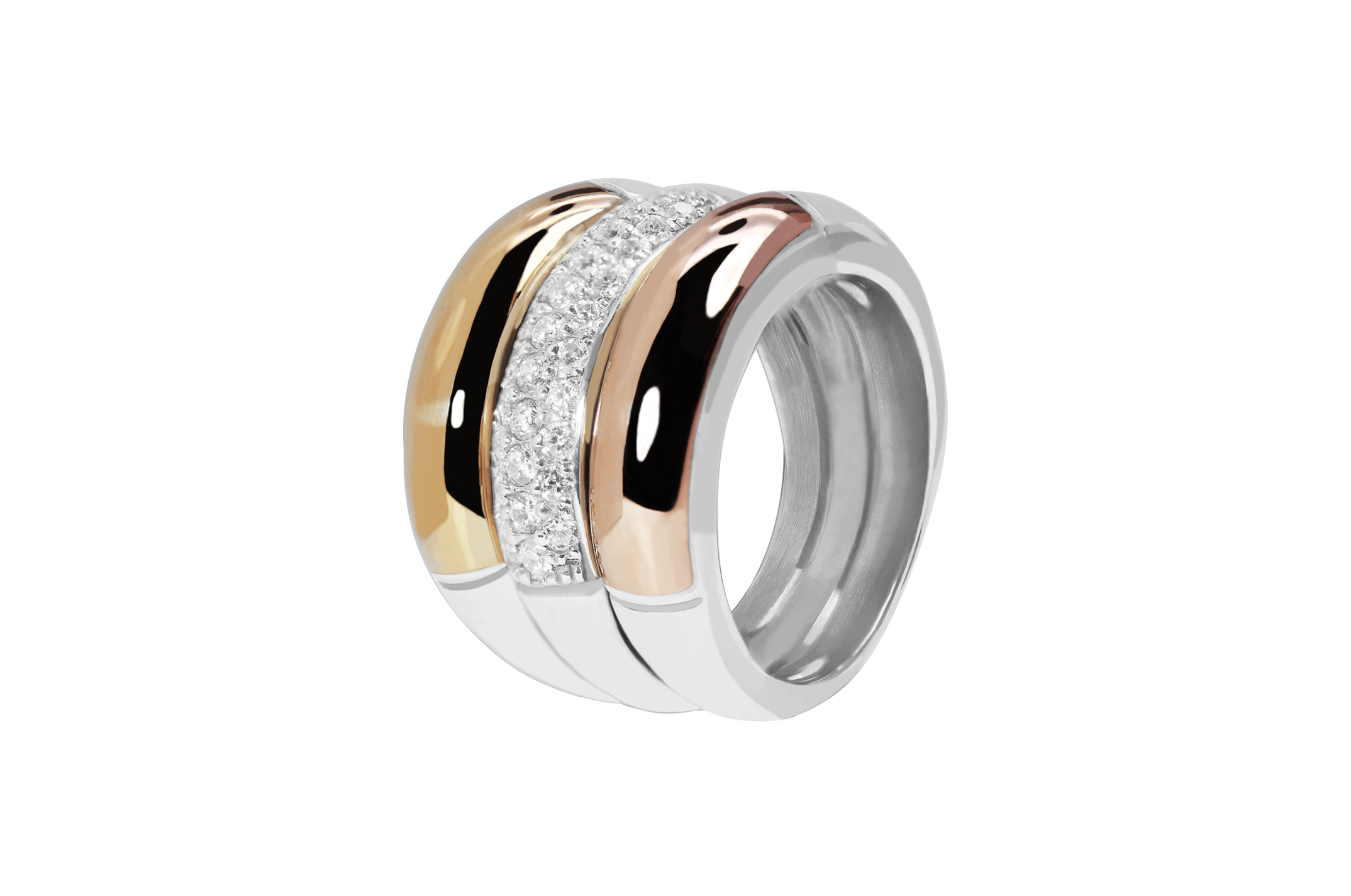 Joia: anel;Material: prata 925 e ouro 9 quilates;Peso: prata 12.5 gr e ouro 2.2 gr;Pedra: zirconia;Cor: bicolor;Medida: 10 (30);Género: mulher