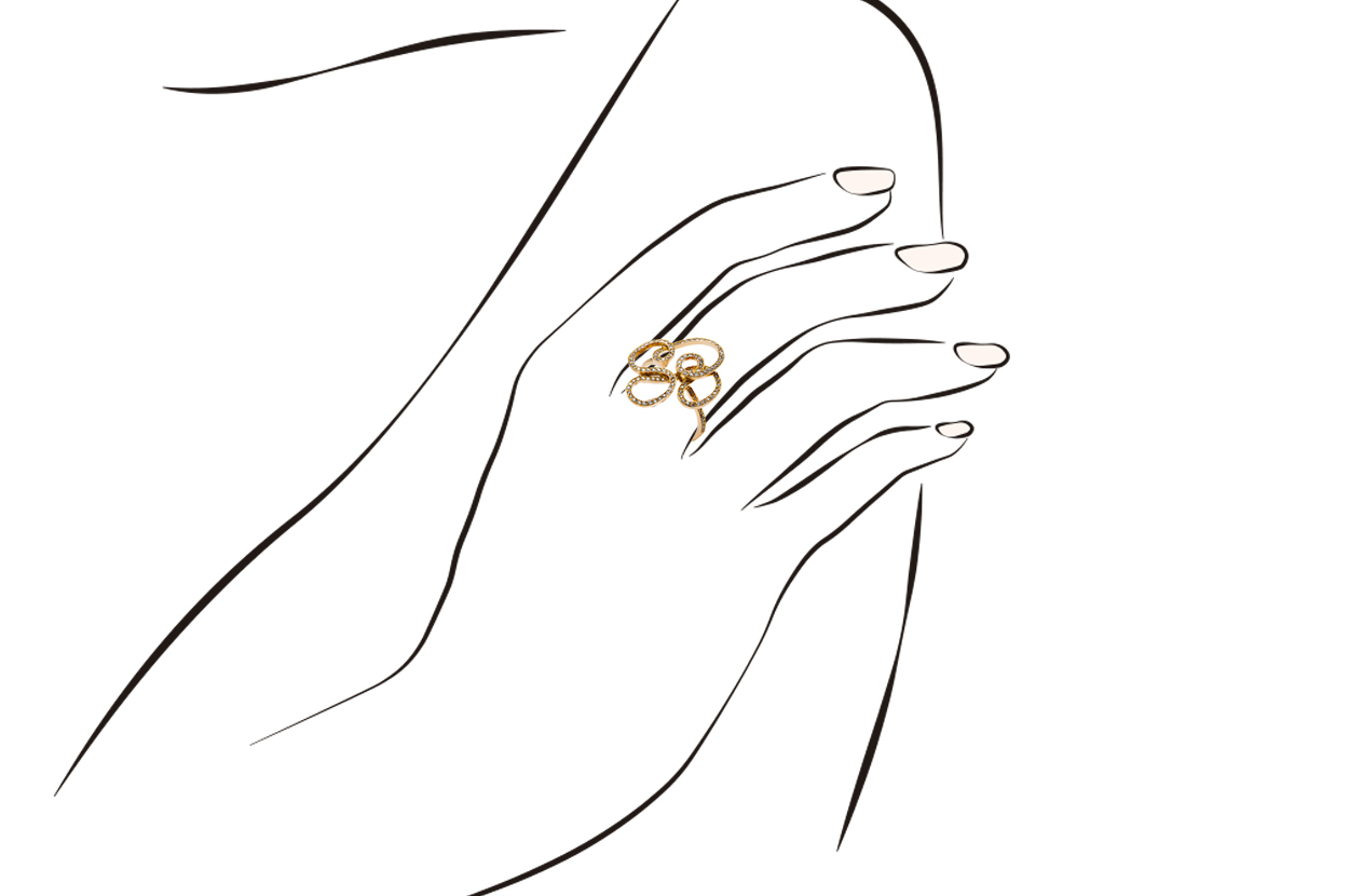 Joia: anel;Material: ouro amarelo 19.2kt;Pedras: 131 diamantes 0.43ct de qualidade HV-SI;Cores: amarelo e incolor;Género: mulher