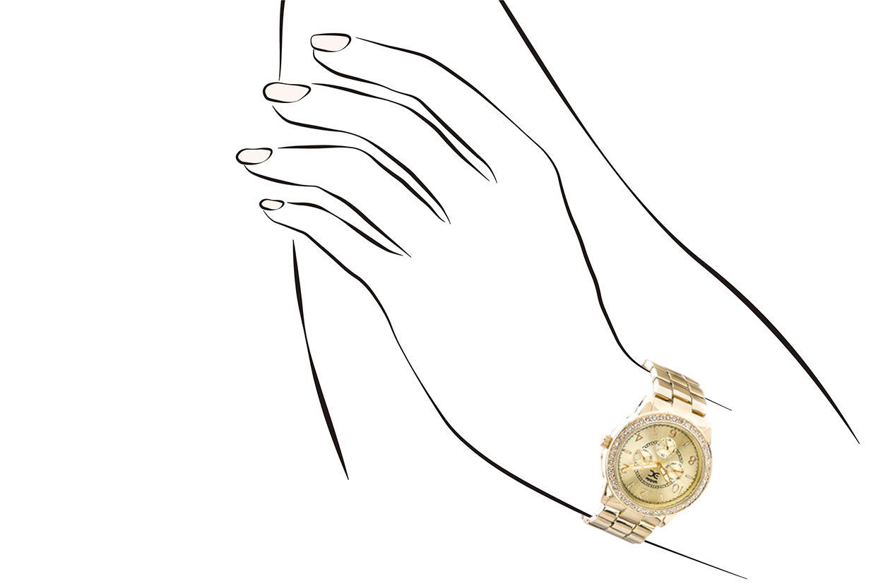 Joia: relógio;Mecanismo: analógico;Pedras: zircónias (48);Tipo fecho: báscula;Material relógio: aço;Material bracelete: aço;Diâmetro: 40 mm;Largura bracelete: 20 mm;Cor caixa: dourado;Cor mostrador: dourado;Cor bracelete: dourado;Género: mulher