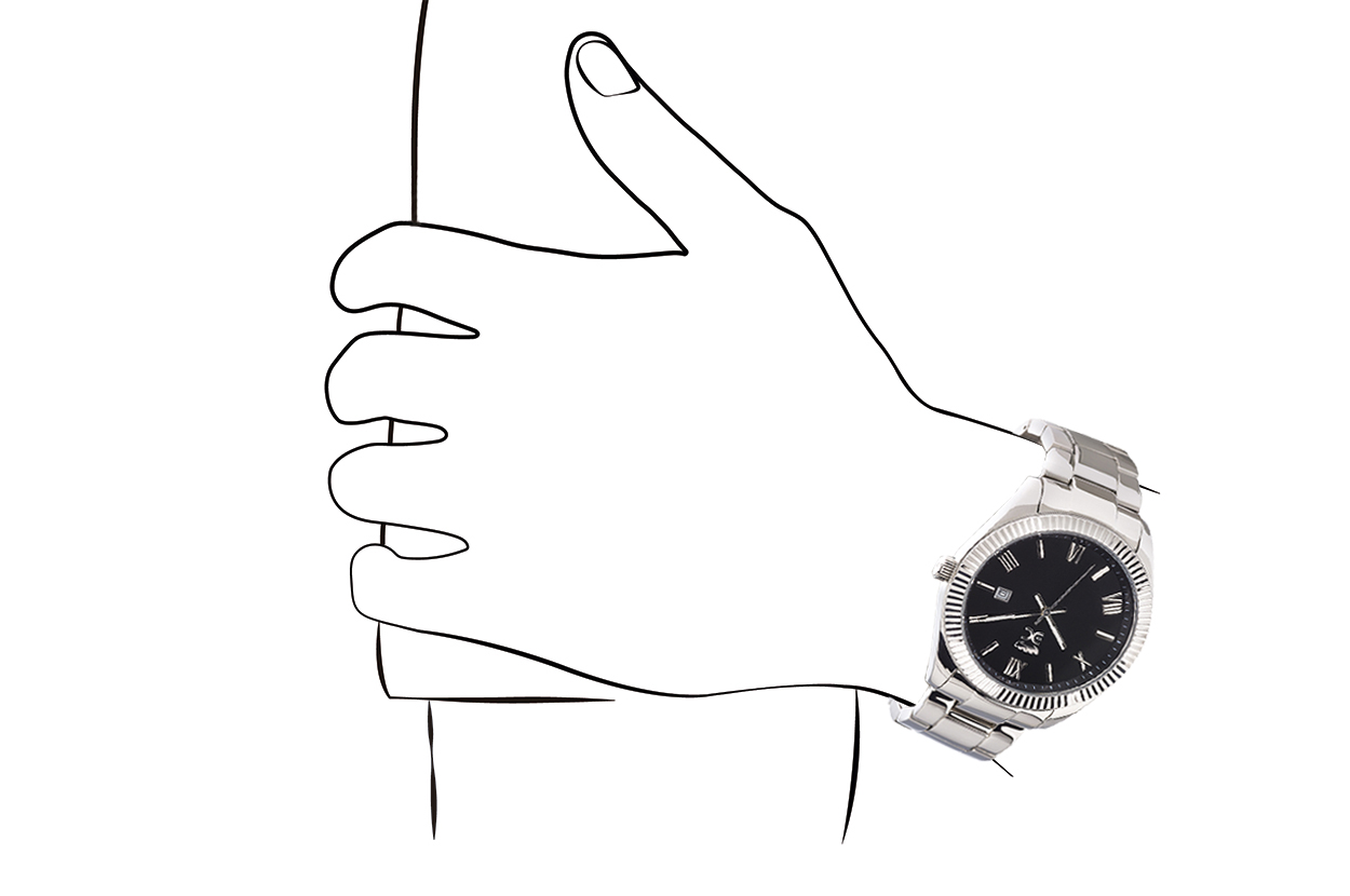 Joia: relógio;Mecanismo: analógico;Tipo fecho: báscula;Material relógio: aço;Material bracelete: aço;Diâmetro: 40 mm;Largura bracelete: 18 mm;Cor caixa: prateado;Cor mostrador: preto;Cor bracelete: preto;Género: homem