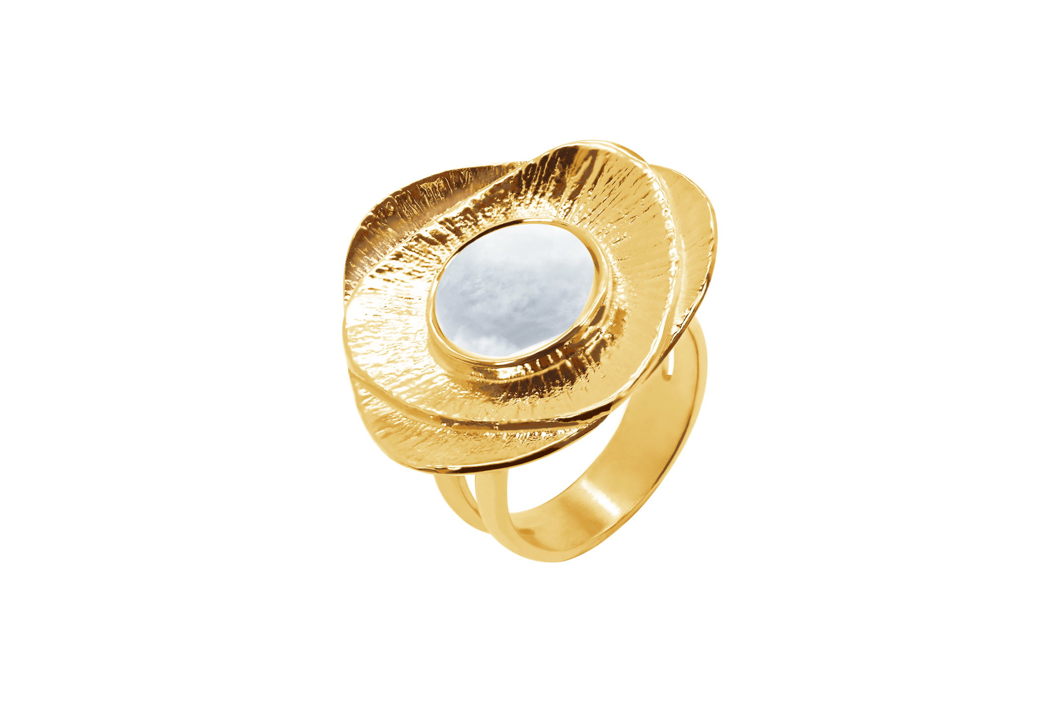 Joia: anel;Material: prata 925;Peso: 9.38 gr;Pedras: madrepérola;Cor: amarelo;Género: mulher