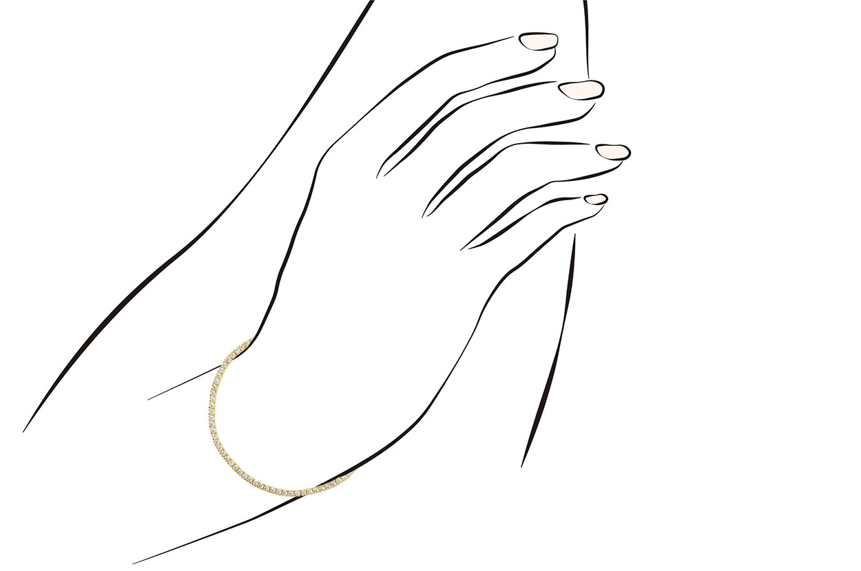 Joia: pulseira;Material: prata 925;Peso: 2 gr;Pedras: zircónias;Cor: amarelo;Medida fio: 14.5 cm + 3 cm;Género: mulher