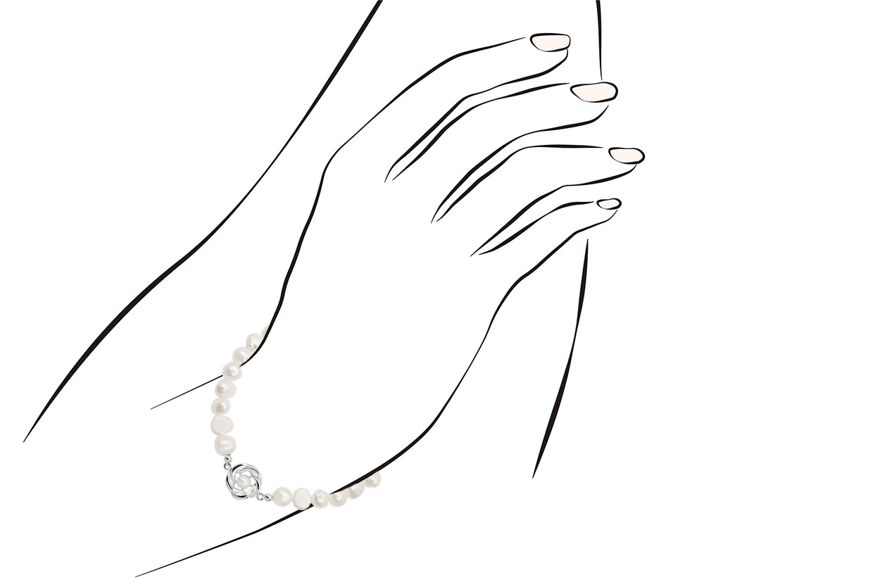 Joia: pulseira;Material: prata 925;Peso: 1 gr;Pedras: pérolas;Cor: branco;Medida: 17 cm;Género: mulher
