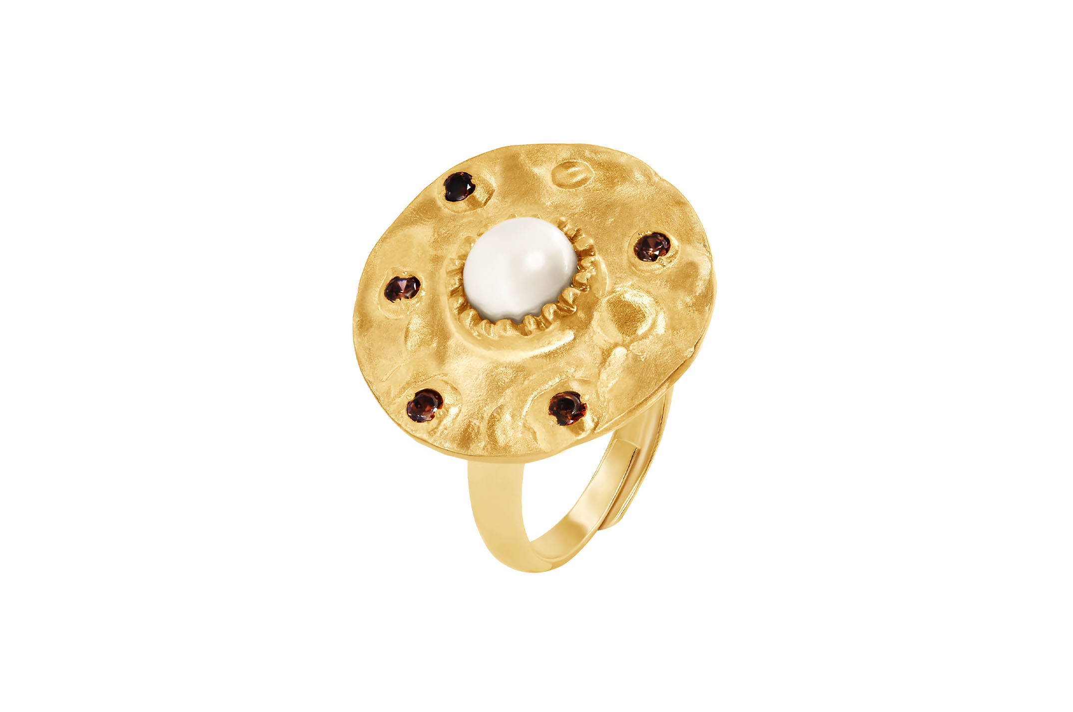Jewel: ring;Material: 925 silver;Weight: 4.3 gr;Stones: zirconia & pearls;Color: yellow;Size: Adjustable;Gender: woman