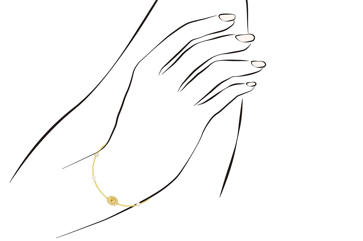 Joia: pulseira;Material: prata 925;Peso: 3.3 gr;Pedra: zircónias e pérolas;Cor: amarelo;Medida: 16 cm + 2 cm;Género: mulher
