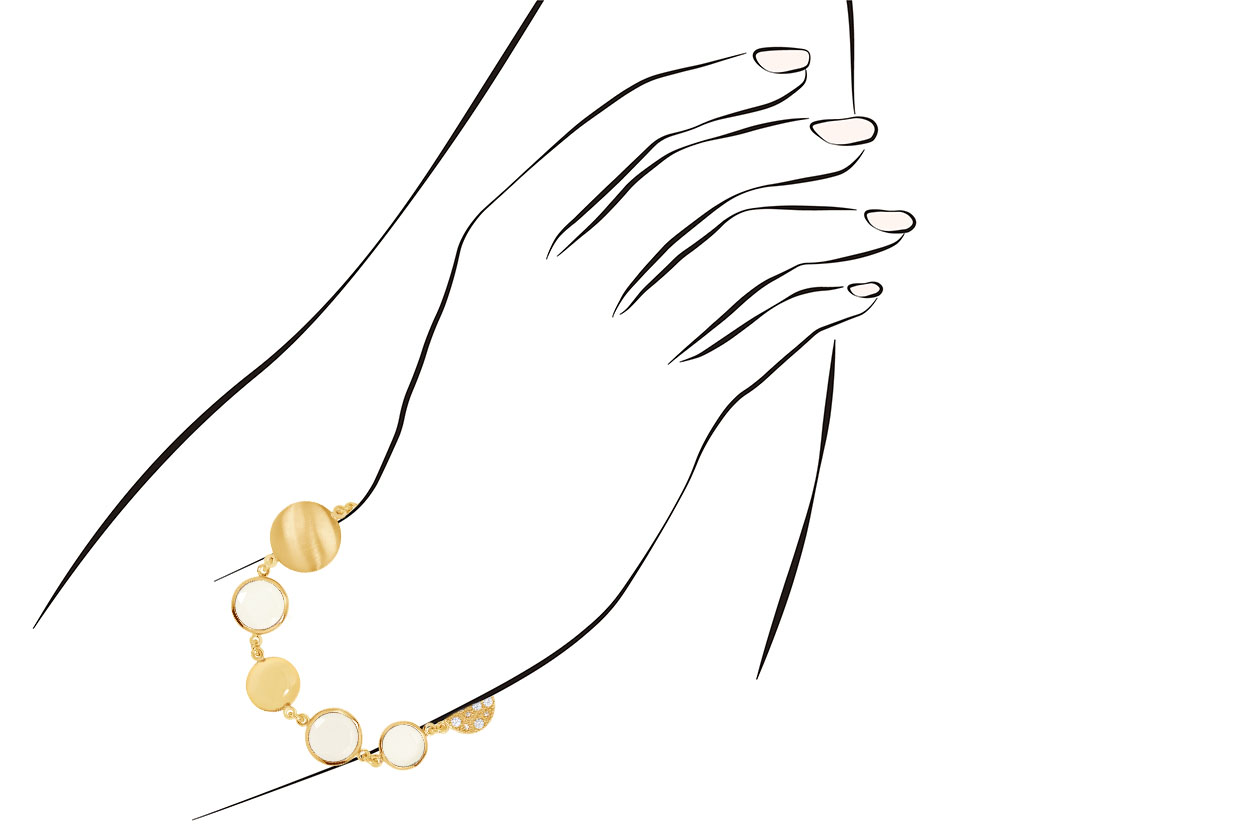 Joia: pulseira;Material: prata 925;Peso: 42 gr;Pedras: zircónias;Cor: amarelo;Medida: 16 cm + 3 cm;Género: mulher