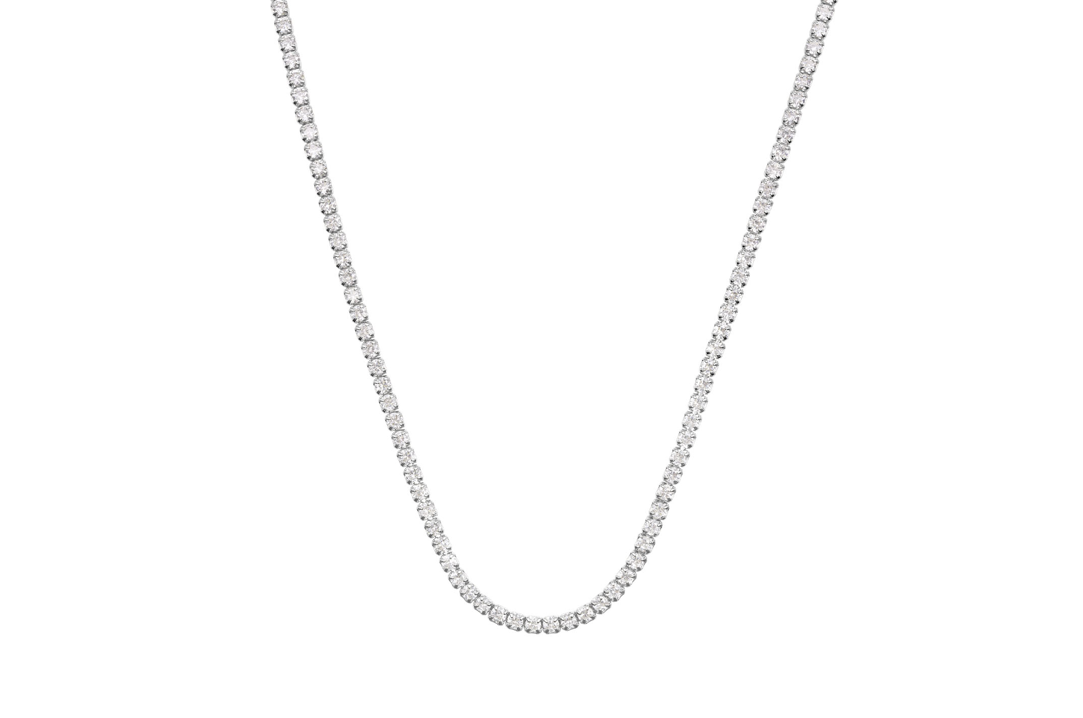 Joia: colar;Material: prata 925;Peso: 8.5 gr;Pedras: zircónias;Cor: branco;Tamanho: 38 cm + 5 cm;Género: mulher