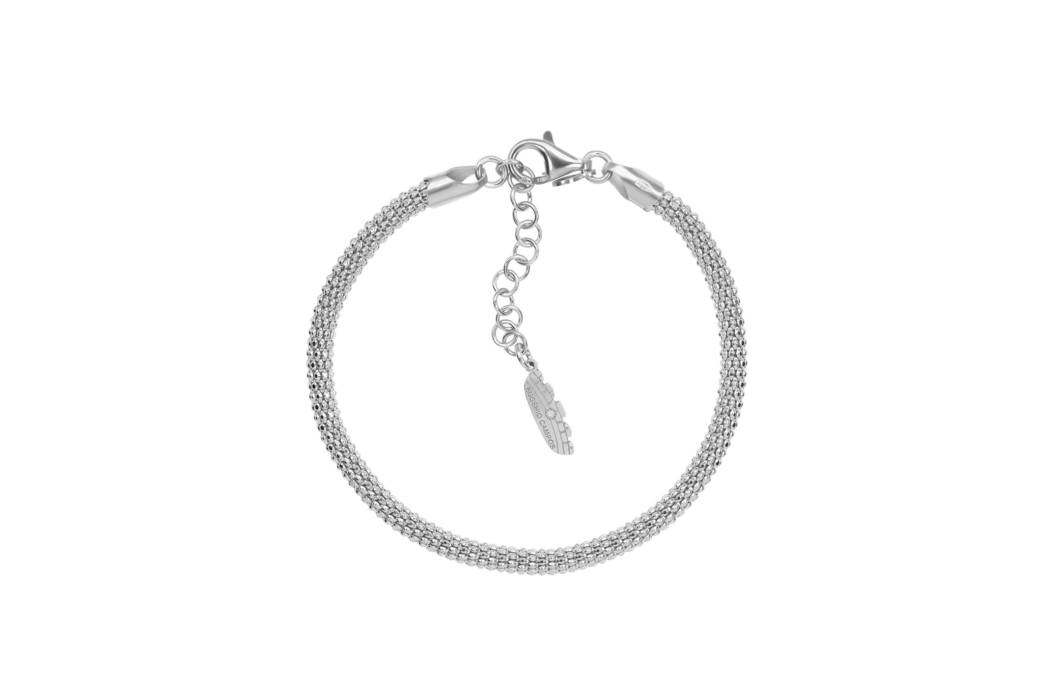 Joia: pulseira;Material: prata 925;Peso: 3.9 gr;Cor: branco;Medida: 17 cm + 3.5 cm;Género: mulher