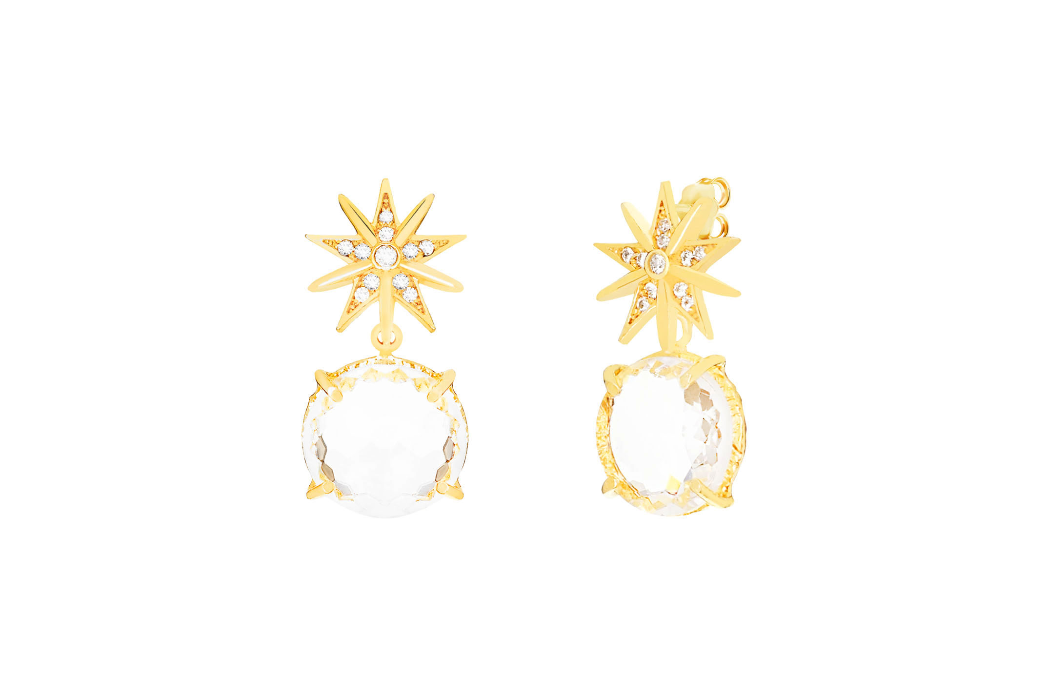 Jewel: earrings;Material: silver 925;Weight: 8 gr;Stone: crystal & zirconia;Color: yellow;Size: 1.5 + 1.5 cm