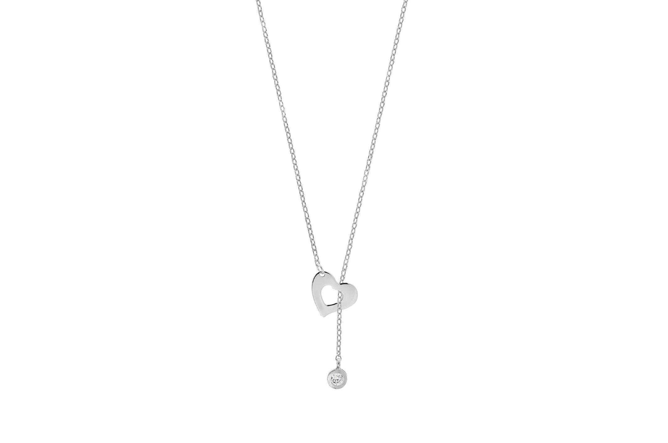 Joia: colar;Material: prata 925;Peso: 2.5 gr;Pedra: zircónia;Cor: branco;Medida: 44 cm + 5 cm;Medida pendente: 1 cm + 3 cm