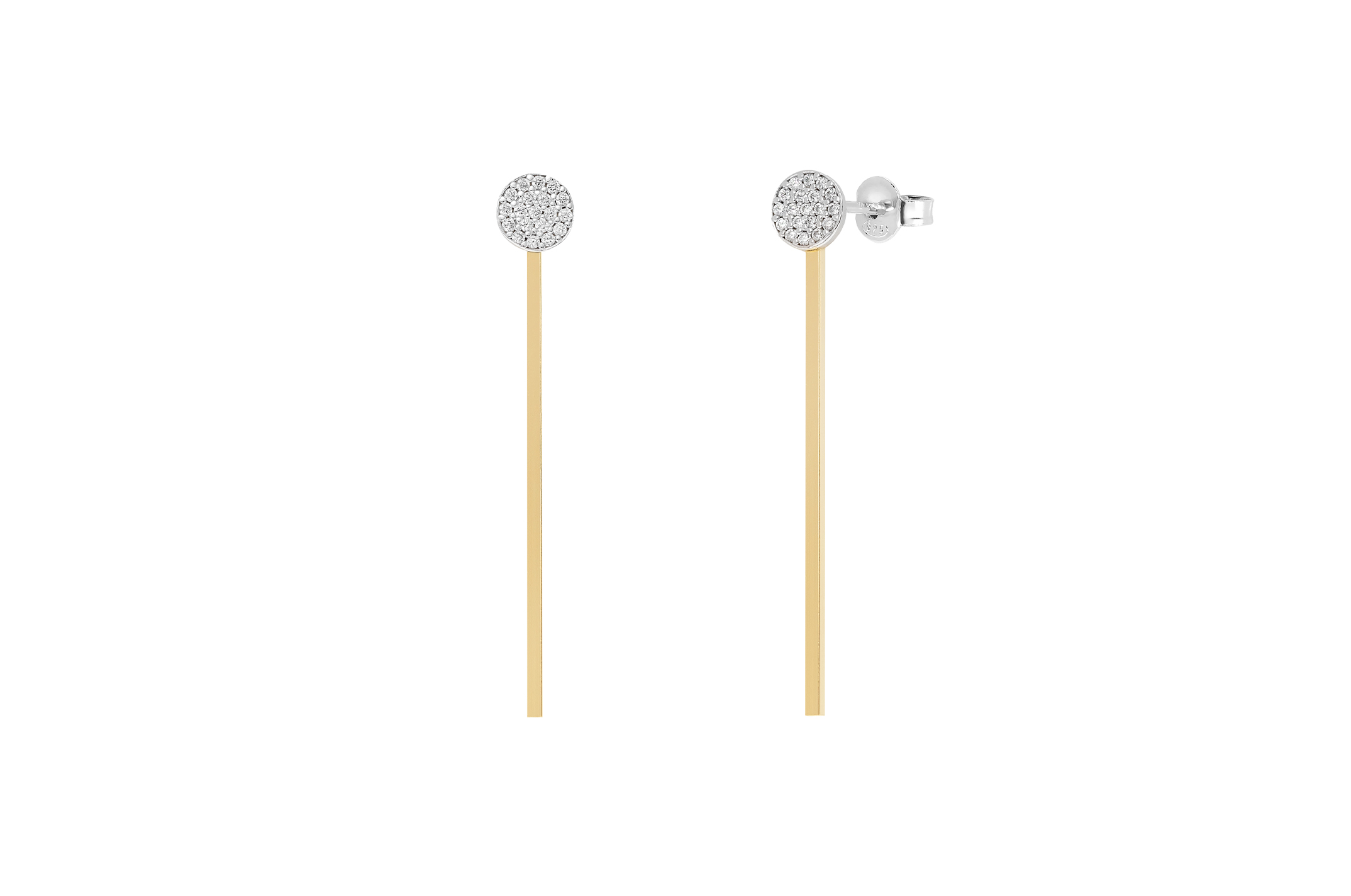 Jewel: earrings;Material: silver 925;Weight: 3.3 gr;Stone: zirconia;Color: bicolor;Size: 4 cm & 0.5 cm
