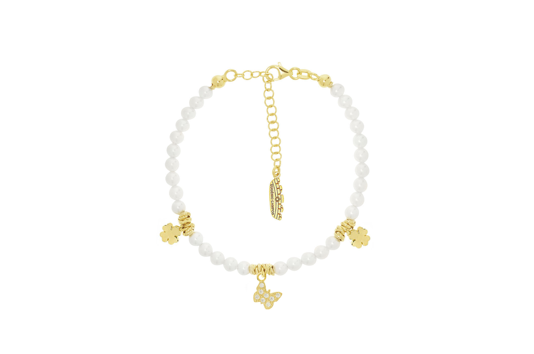 Jewel: bracelet;Material: silver 925;Weight: 11.1 gr;Stone: pearl & zirconia;Color: yellow;Size: 16 cm + 5 cm;Pendent size: 0.5 cm