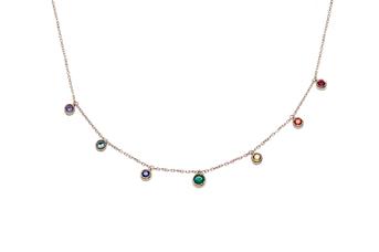 Joia: colar;Material: prata 925;Pedras: Hidrotermais;Cor: rosa e multicolor;Comprimento Fio: ;Género: feminino