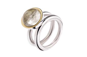 Joia: anel cravado quartzo;Material: ouro 9 K e prata 925;Pedra: quartzo;Cores: dourado, prata;Medida: 13 (ver Guia Tamanhos);Género: mulher
