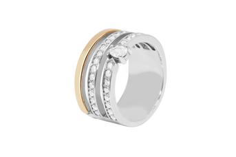 Joia: anel; Material: prata 925 e ouro 9 kt;Peso: 8.5 gr (prata) e 0.8 gr (ouro);Pedras: zirconias;Cor: bicolor;Tamanho: 16;Género: mulher