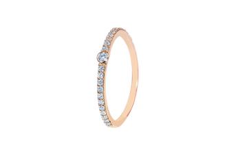Joia: anel;Material: ouro 19.25kt;Peso: 1.80 gr;Pedras: 23 diamantes - 0.30ct HSV1;Cor: cor-de-rosa;Género: mulher
