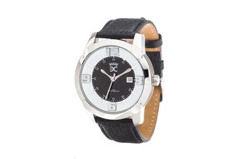 Jewel: watch;Mechanism: analog;Closure: buckle;Material: stainless steel;Strap material: leather;Case size: 44 mm;Strap size: 20 mm;Case color: silver;Dial color: black and white;Strap color: black;Gender: man