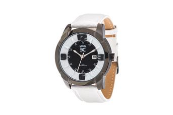 Jewel: watch;Mechanism: analog;Closure: buckle;Material: stainless steel;Strap material: leather;Case size: 44 mm;Strap size: 20 mm;Case color: black rodhium;Dial color: black and white;Strap color: white;Gender: man