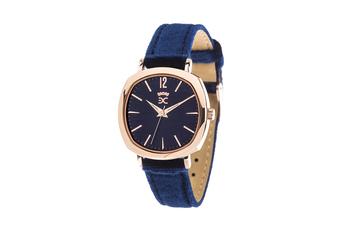 Jewel: watch;Mechanism: analog;Closure: buckle;Material: stainless steel;Strap material: velvet;Case size: 34 mm;Strap size: 15 mm;Case color: pink;Dial color: blue;Strap color: blue;Gender: woman