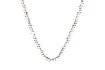 Joia: colar;Material: prata 925;Peso: 18.34 gr;Pedras: zircónias;Cor: rosa;Medida fio: 38 cm;Género: mulher