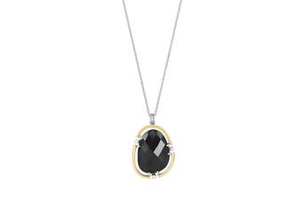 Jewel: necklace;Material: 925 silver and 9K gold;Stones: zirconia & onyx;Weight: 7.7 gr (silver) and 1.1 gr (gold);Color: white and yellow;Size: 40 cm + 5 cm;Pendent size: 0.5 cm x 3 cm