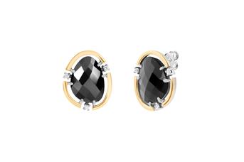 Jewel: earrings;Material: 925 silver and 9K gold;Stones: zirconias & onyx;Weight: 7 gr (silver) and 1.7 gr (gold);Color: white and yellow;Size: 2.3 cm x 1.9 cm