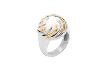 Joia: anel;Material: prata 925 e ouro 9kt;Peso: 11 gr (prata) e 1.3 gr (ouro);Pedras: madrepérola;Cor: bicolor