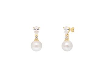 Jewel: earrings;Material: silver 925;Weight: 2.8 gr;Stone: zirconia & pearl;Color: yellow;Size: 1.5 cm