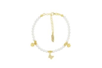 Jewel: bracelet;Material: silver 925;Weight: 11.1 gr;Stone: pearl & zirconia;Color: yellow;Size: 16 cm + 5 cm;Pendent size: 0.5 cm